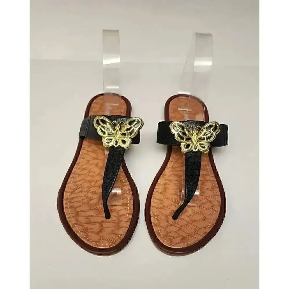 Women's Flip Flops Thong Slip On Casual Butterfly Decoration Sandals Shoes 8.5